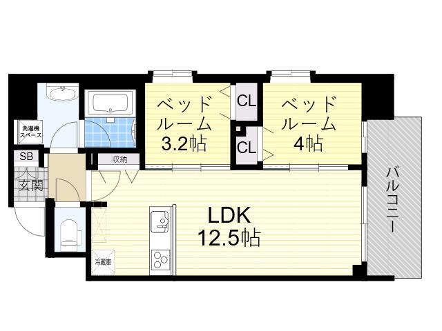 ルフォンプログレ南森町(2LDK/7階)の間取り写真