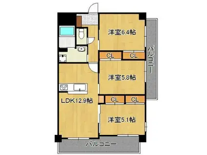 到津ヒルズ(3LDK/7階)の間取り写真