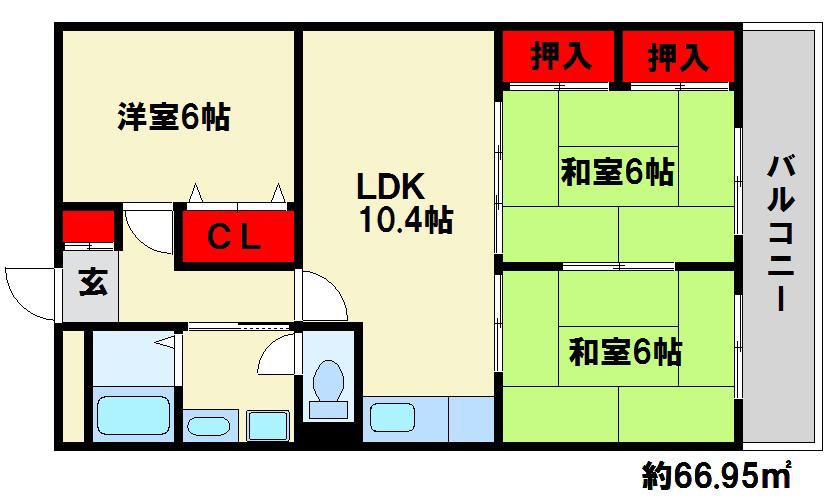 第5オリエンタル山繁(3LDK/1階)の間取り写真