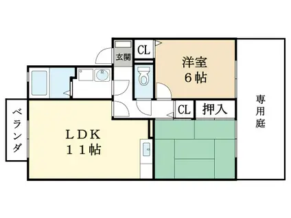 シャトレ祝園(2LDK/1階)の間取り写真