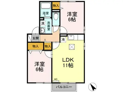 グレースヒルB棟(2LDK/1階)の間取り写真