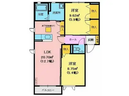 エクセレントガーデンA(2LDK/2階)の間取り写真