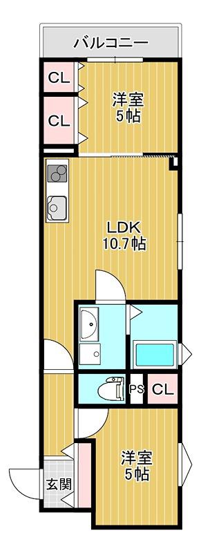 クリエオーレ菊水町(2LDK/3階)の間取り写真
