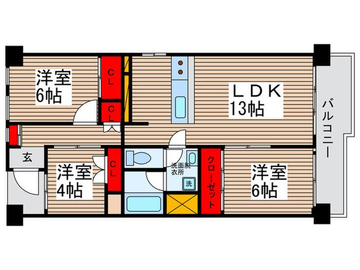 リバブル松戸(3LDK/2階)の間取り写真