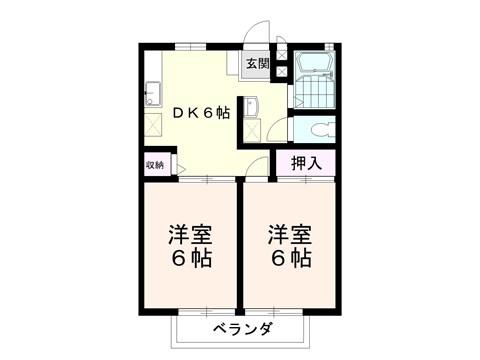 ビーライン宮前(2DK/1階)の間取り写真