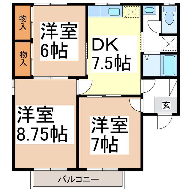 アーバンタウン・原 C棟(3DK/2階)の間取り写真