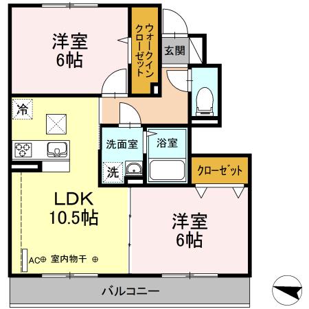 セレスティンワールA棟(2LDK/1階)の間取り写真