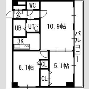 グランカーサ南11条(2LDK/3階)の間取り写真