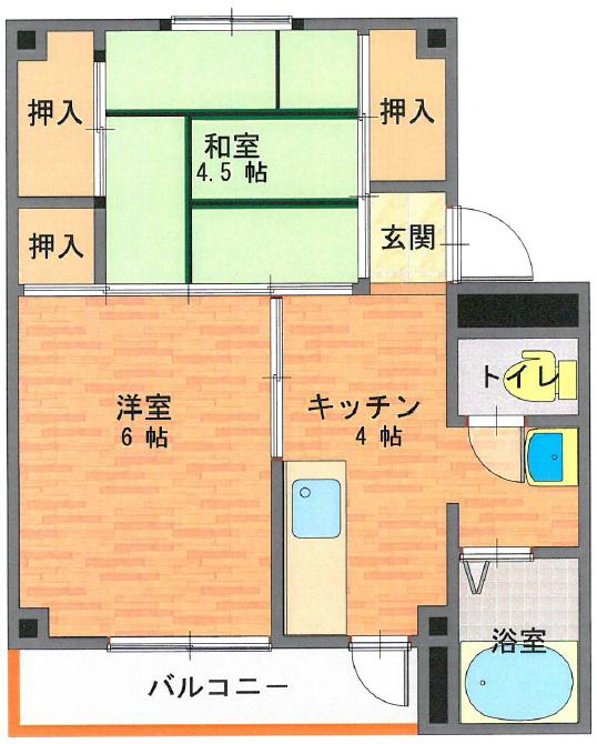 ビレッジハウス郭内1号棟(2K/2階)の間取り写真