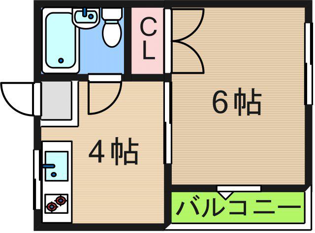西住之江ハイツ(1DK/2階)の間取り写真
