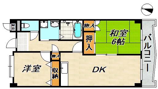 ガーデンコート楠ヶ丘(2DK/2階)の間取り写真