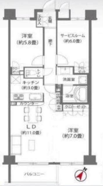 ガーデンホ一ム南千住EXPLAZA(2SLDK/3階)の間取り写真