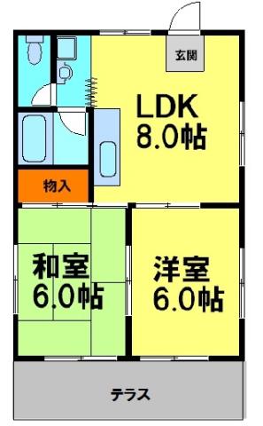 岡本マンション(2LDK/1階)の間取り写真