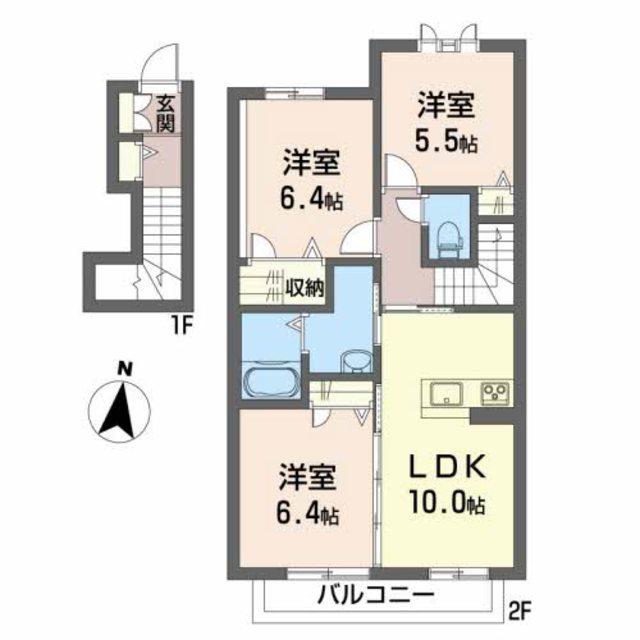 シャーメゾン中久万CD棟(3LDK/2階)の間取り写真