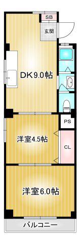 OS・SKY第一不二ビル(2DK/6階)の間取り写真
