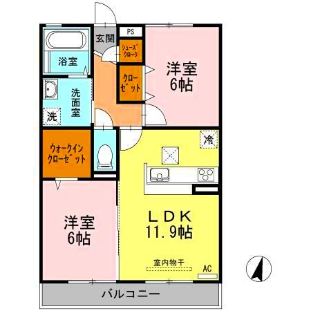 サンシャイン見白B棟(2LDK/1階)の間取り写真