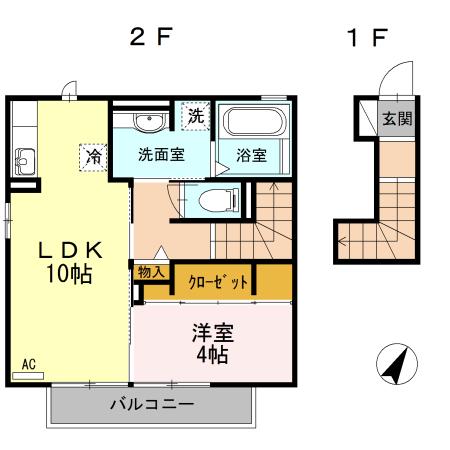マロンパーク(1LDK/2階)の間取り写真