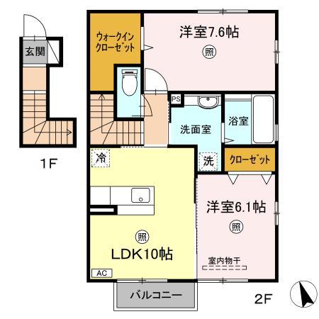 UNITY Α(2LDK/2階)の間取り写真
