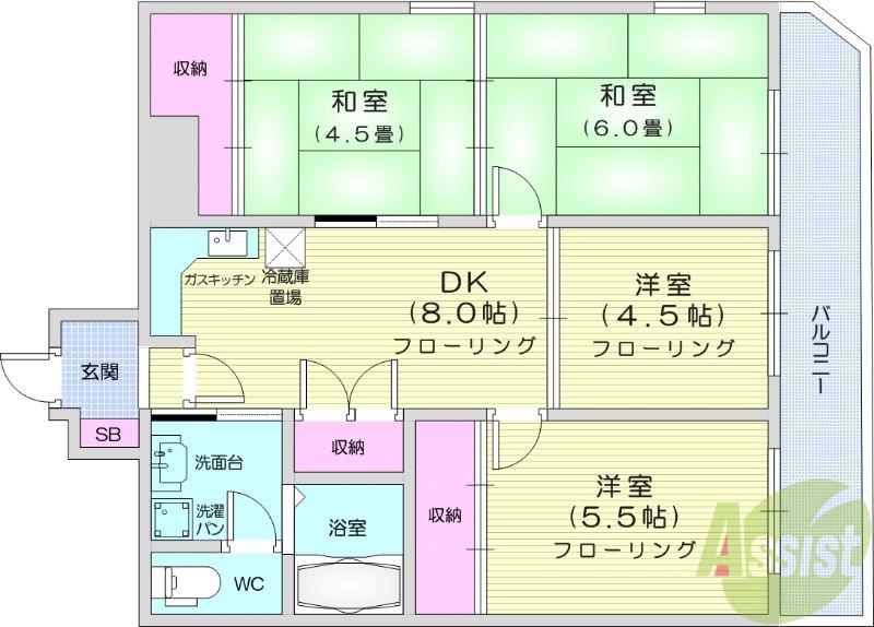 朝日プラザ東九番丁(4DK/8階)の間取り写真