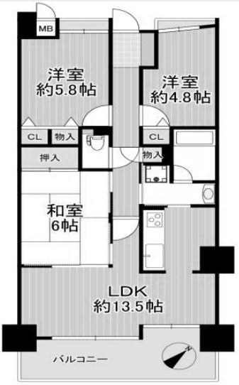 ピュアハイツ垂水潮見が丘(3LDK/1階)の間取り写真