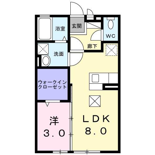ルミエール須屋II(1LDK/1階)の間取り写真