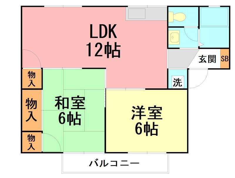 シャトレー森戸(2LDK/2階)の間取り写真