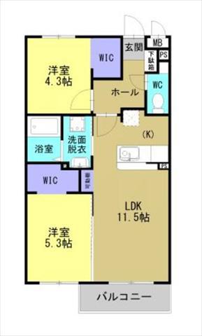ARTH平松(2LDK/4階)の間取り写真