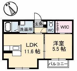 シャーメゾンヒライA棟(1LDK/2階)の間取り写真