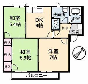 フレグランス塚本 B棟(3DK/2階)の間取り写真