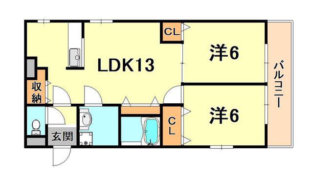 ロイヤルメゾン六甲V(2LDK/3階)の間取り写真