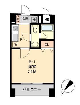 COMODO水天宮レジデンス(1K/3階)の間取り写真