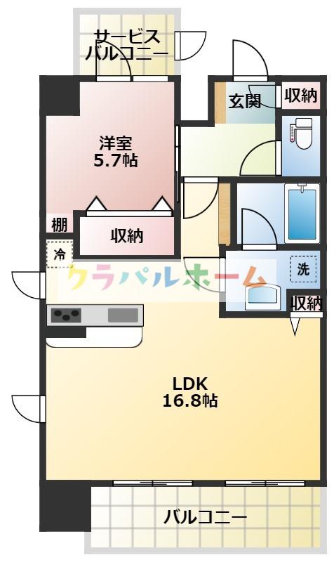 スプランディッド十三本町(1LDK/15階)の間取り写真