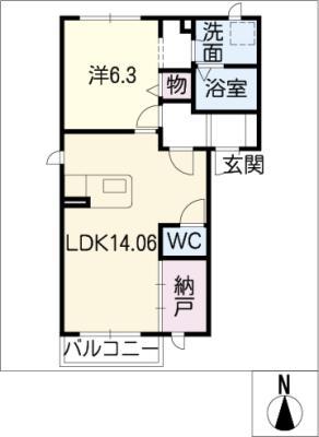 ヴィラ オランジェD(1LDK/2階)の間取り写真