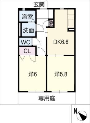 プラウド(2DK/1階)の間取り写真