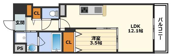 ハーツ天満橋(1LDK/6階)の間取り写真