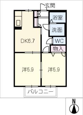 ディアコート花水木 B(2DK/1階)の間取り写真
