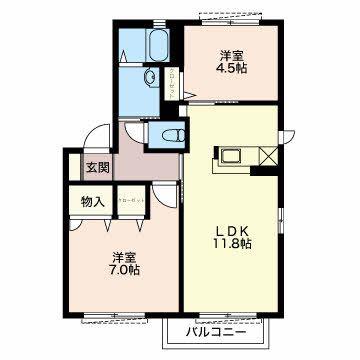 SUNMALL B(2LDK/2階)の間取り写真