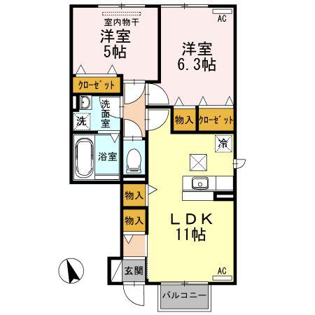 エスタシオン(2LDK/1階)の間取り写真