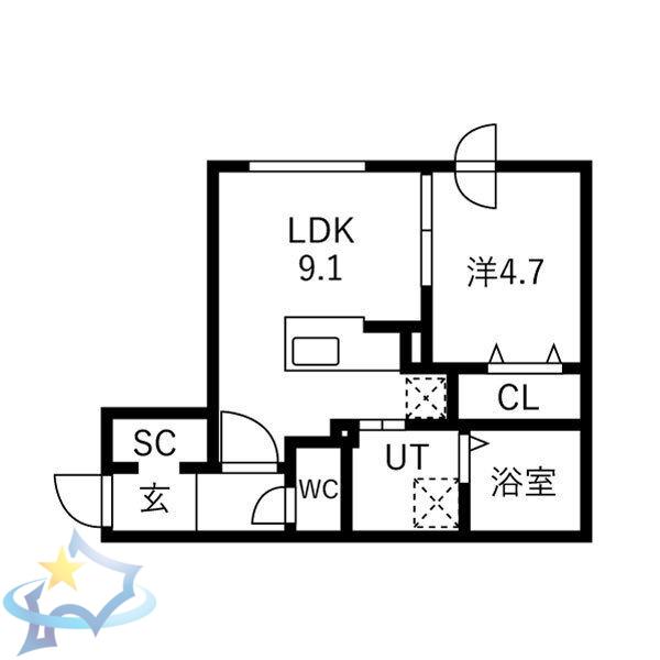 南13西7MS(1LDK/2階)の間取り写真