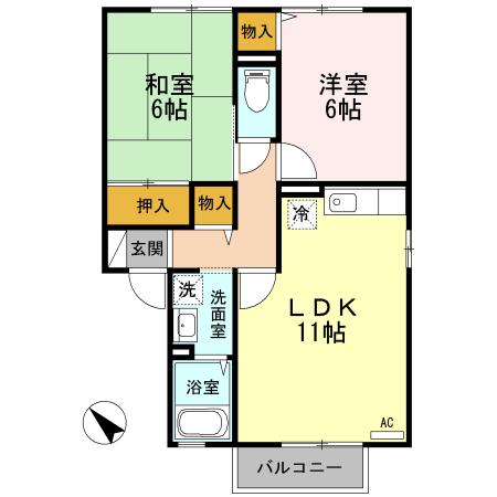 サンシャイン玉芙蓉B(2LDK/2階)の間取り写真