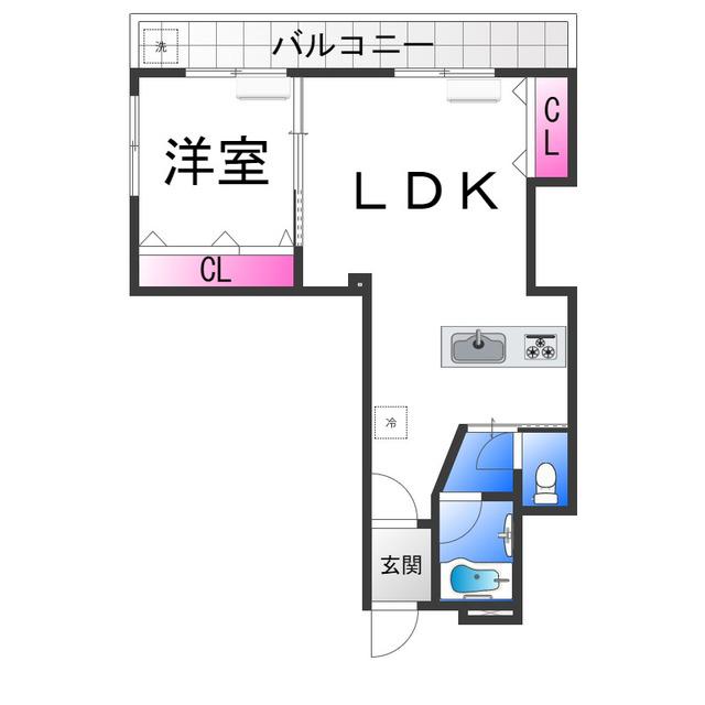 エクシード堺(1LDK/4階)の間取り写真