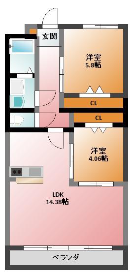 S-FORT四日市 ARCAM(2LDK/7階)の間取り写真