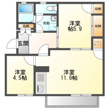 メゾン六甲(2LDK/2階)の間取り写真