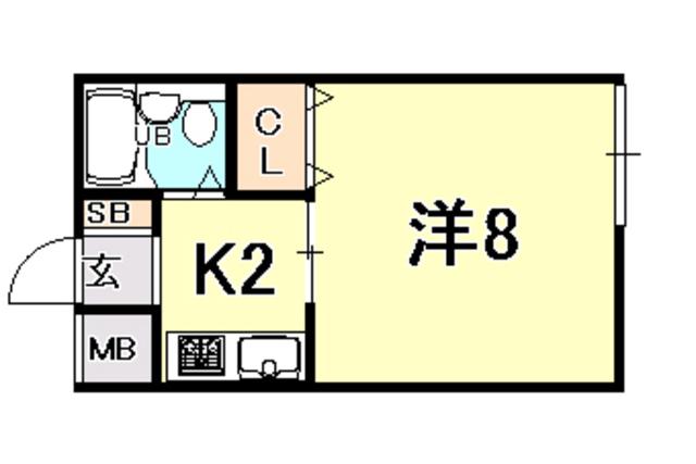 西宮サンハイツ2号棟(ワンルーム/2階)の間取り写真