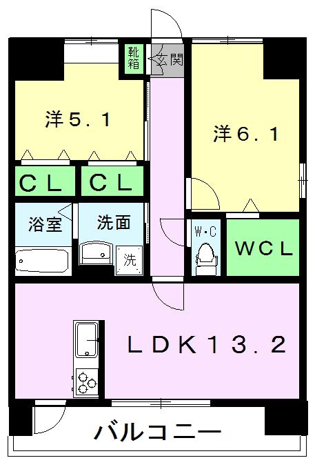 カーサフェリーチェ菊陽(2LDK/9階)の間取り写真