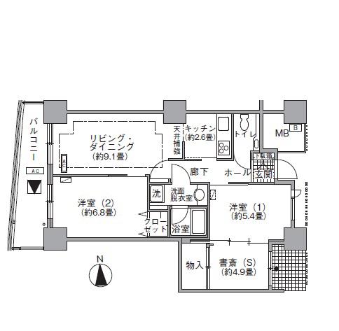 アクティ汐留(3LDK/32階)の間取り写真