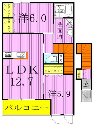 レリーフII(2LDK/2階)の間取り写真