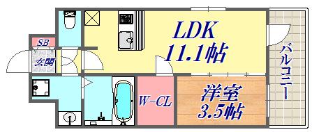 エスリード神戸レジデンス(1LDK/6階)の間取り写真