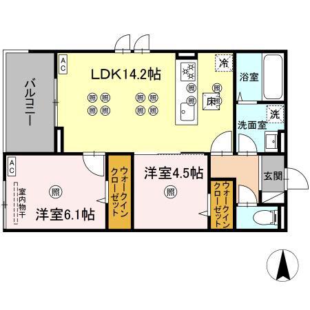 フェリックス(2LDK/1階)の間取り写真