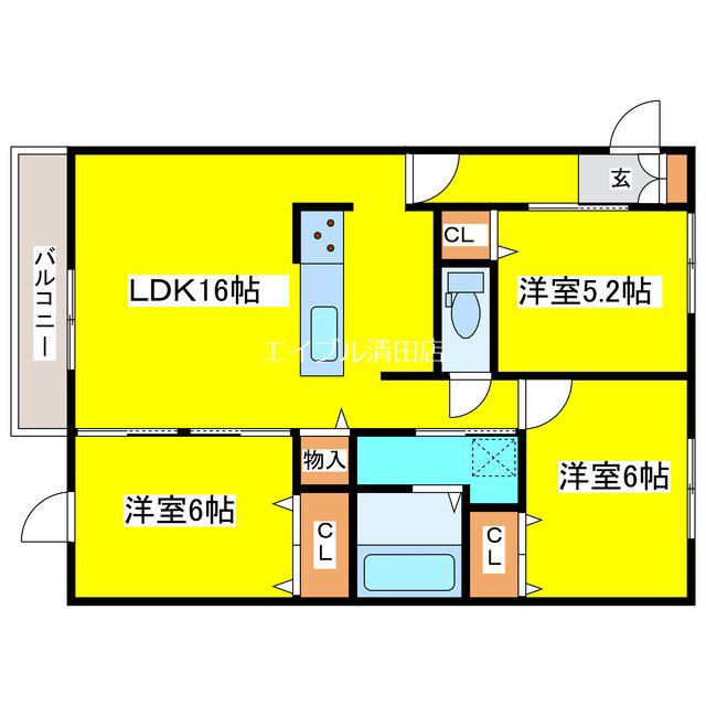 DーROOMベルポート(3LDK/1階)の間取り写真